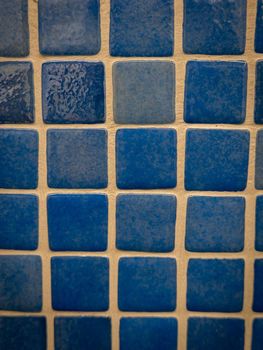 Blue ceramic mosaic on the wall as background.