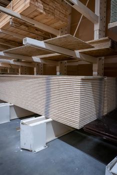Oriented strand board in a construction shop