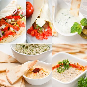 most popular Arab middle east food collection,hummus, falafel,mutabal,pita bread