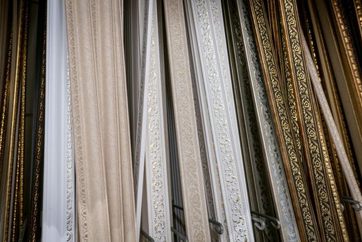Decorative skirting boards in a construction shop.