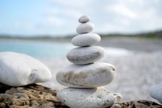 Stack of pebbles balancing, zen concept