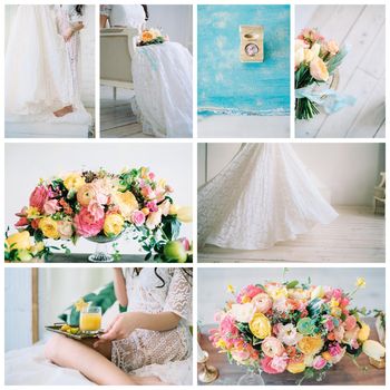 Montage of wedding images - beautiful preperation to marriage. Collage