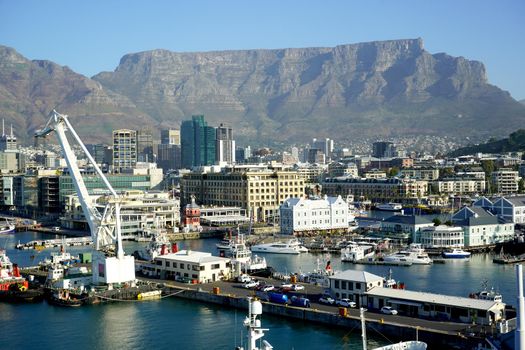 V and A waterfront and Table Mountain, in Cape Town, South Africa