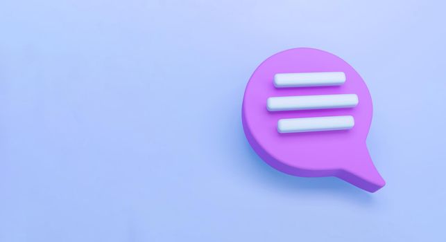 3d purple Speech bubble chat icon isolated on blue background. Message creative concept with copy space for text. Communication or comment chat symbol. Minimalism concept. 3d illustration render