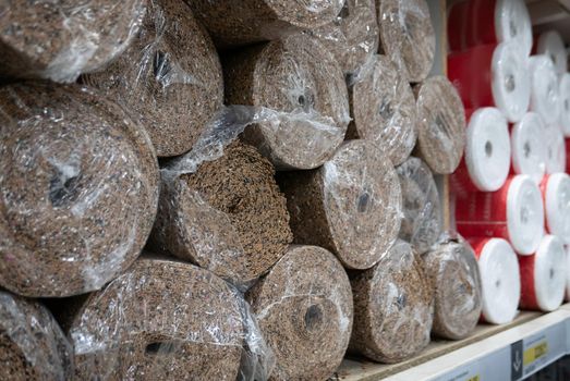 Cork underlayment rolls for the Laminate Flooring in a shop.
