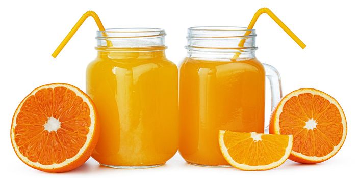 Two glasses with fresh orange juice isolated on white background