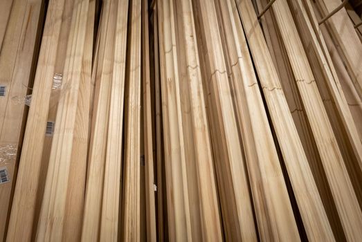 Hip of wooden planks in a construction shop