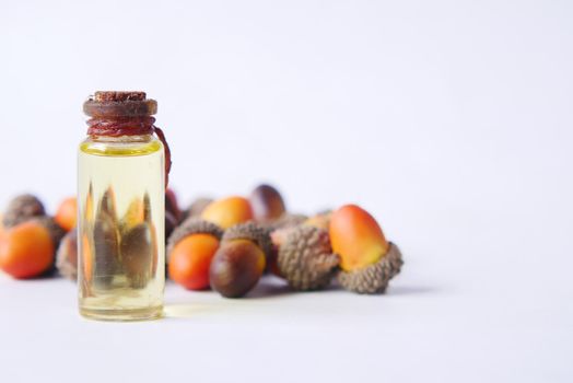 Acorn essential oil isolated on white background