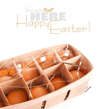 Packing of eggs on a white background