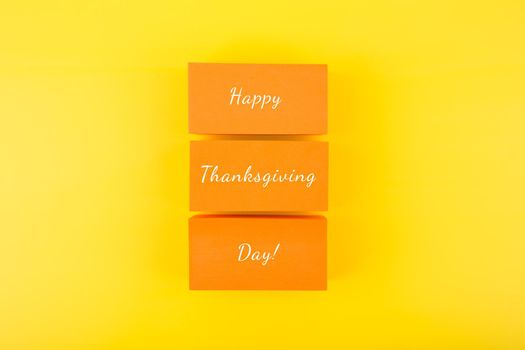 Colorful Happy Thanksgiving day minimal concept in red and orange colors. Template for greeting card or poster