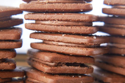 stack of chocolate cream cooking on white background ,