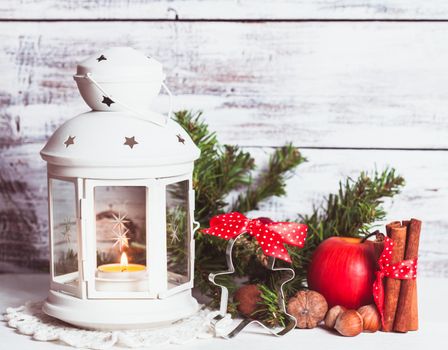 Cristmas lantern with cutting and ingredients for baking