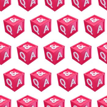 Seamless pattern Question and Answer cube box minimal concept. Cartoon 3d QA chat bubble illustration. 3d render