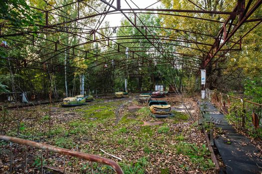 Amusement park in Pripyat. exclusion Zone of Chernobyl ghost city, nuclaer catastrophe 1986