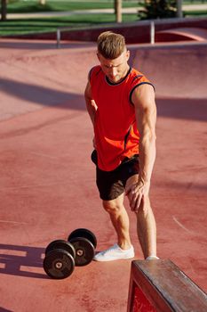 sporty man workout outdoors playground lifestyle. High quality photo