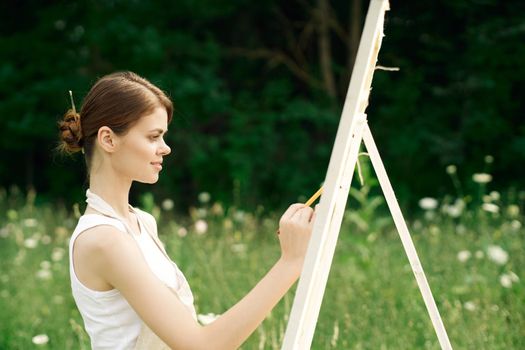 woman artist art drawing nature landscape hobby. High quality photo