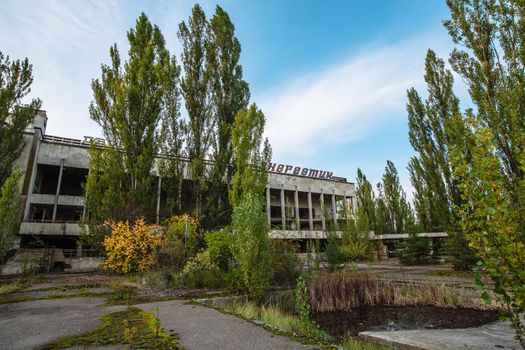 Abandoned buildings of ghost town Pripyat Chornobyl Zone, radiation, nuclear catastrofe