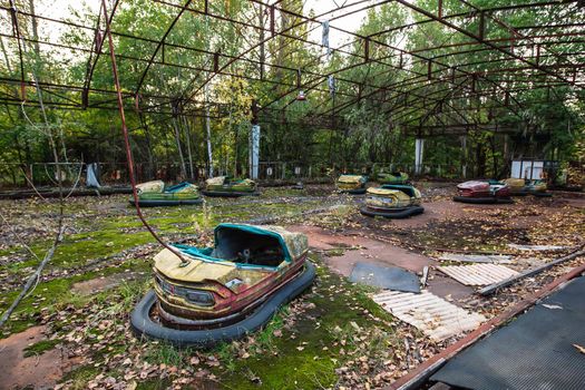 Amusement park in Pripyat. exclusion Zone of Chernobyl ghost city, nuclaer catastrophe 1986