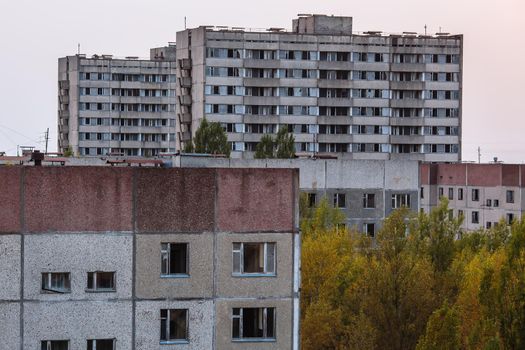 Abandoned buildings of ghost town Pripyat Chornobyl Zone, radiation, nuclear catastrofe