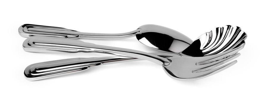 Set of new cutlery isolated on white background close up