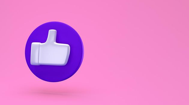 Social like minimal concept. 3d render. Like icon on a blue circle isolated on background. 3d illustration Thumbs up button