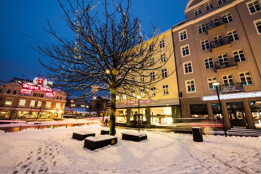 Bergen, Norway - December 29, 2014: evening the streets of Bergen at Christmas, Norway