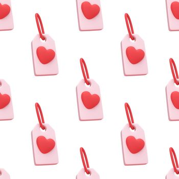 Seamless pattern Red Heart tag icon isolated on cute background. Love symbol. Valentine day symbol. Minimal creative concept. 3d illustration 3D render