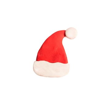 red santa hat figure made of plasticine isolated on white background