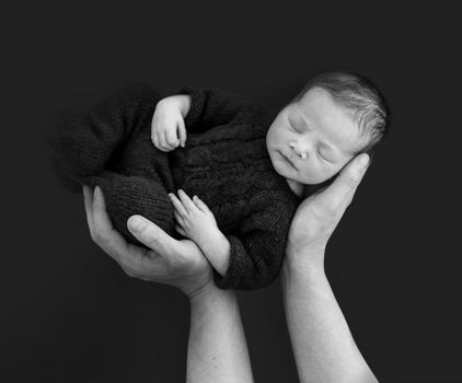 Lovely newborn lying in adult hands