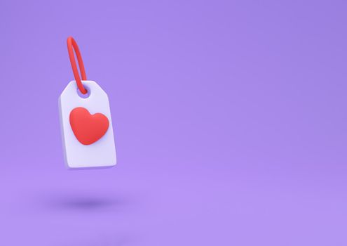 Red Heart tag icon isolated on cute background. Love symbol. Valentine day symbol. Minimal creative concept. 3d illustration 3D render