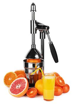 Mechanic juicer for citrus fruits isolated on white background