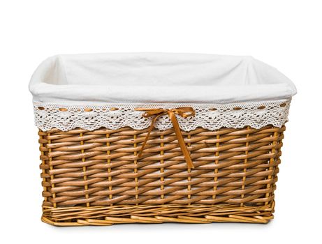 Empty wicker basket isolated on white background