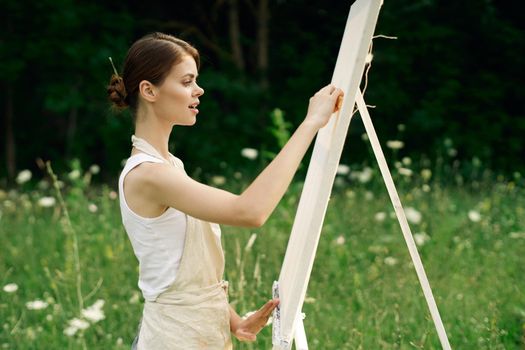 woman artist art drawing nature landscape hobby. High quality photo