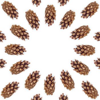 pine cones on white wood table, purity Christmas decoration.