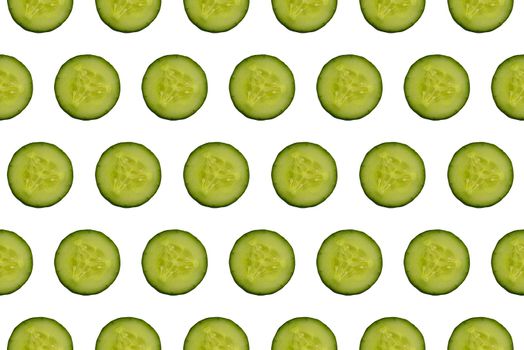 Freshly sliced cucumber close-up on a white background