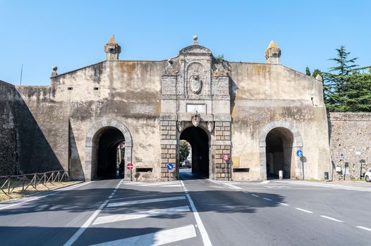 orbetello,italy july 24 2021:gateway to the town of orbetello