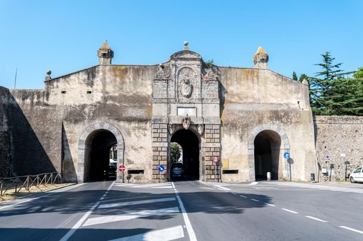 orbetello,italy july 24 2021:gateway to the town of orbetello