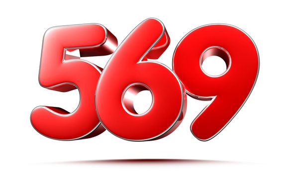 Rounded red numbers 569 on white background 3D illustration with clipping path