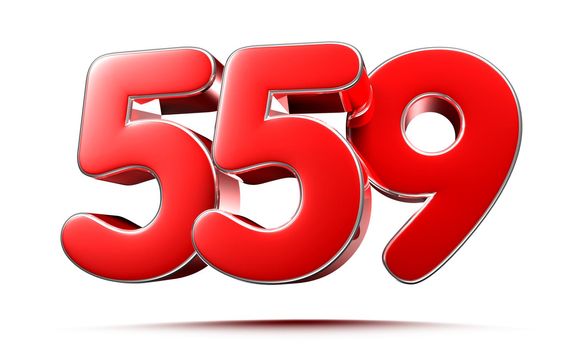 Rounded red numbers 559 on white background 3D illustration with clipping path