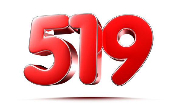Rounded red numbers 519 on white background 3D illustration with clipping path