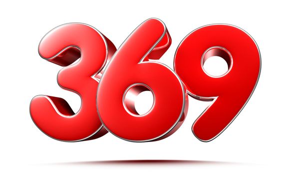 Rounded red numbers 369 on white background 3D illustration with clipping path