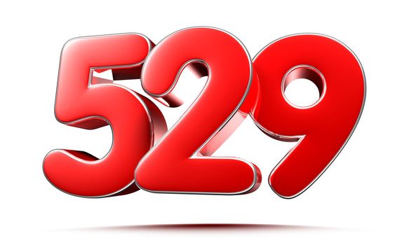 Rounded red numbers 529 on white background 3D illustration with clipping path