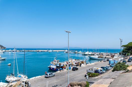 porto santo stefano,italy july 24 2021:Porto Santo Stefano landscape seen from the port