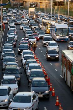 salvador, bahia, brazil - december 22, 2017: movement of vehicles in congestion in the city of Salvador.