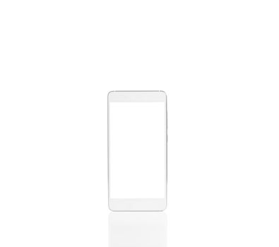 One blank smartphone with empty screen isolated on a white background, mock-up. Free space, no people.