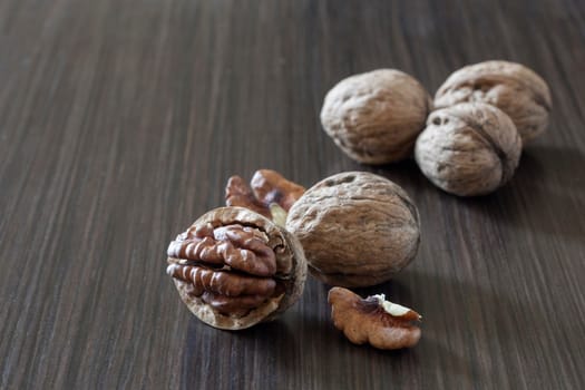 Walnuts on a dark background