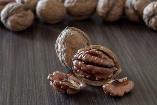 Walnuts on a dark background