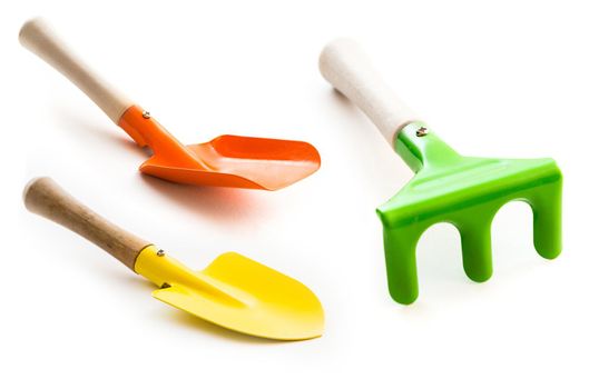 Set of three gardening tools on a white background