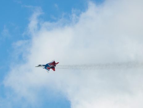 Kazan, Russian Federation - Oktober 27, 2018: member of aerobatic team Strizhi . telephoto shot