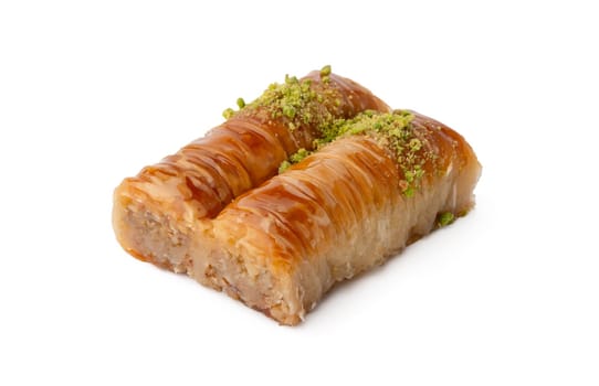 Baklava dessert with pistaccio isolated on white background, close up